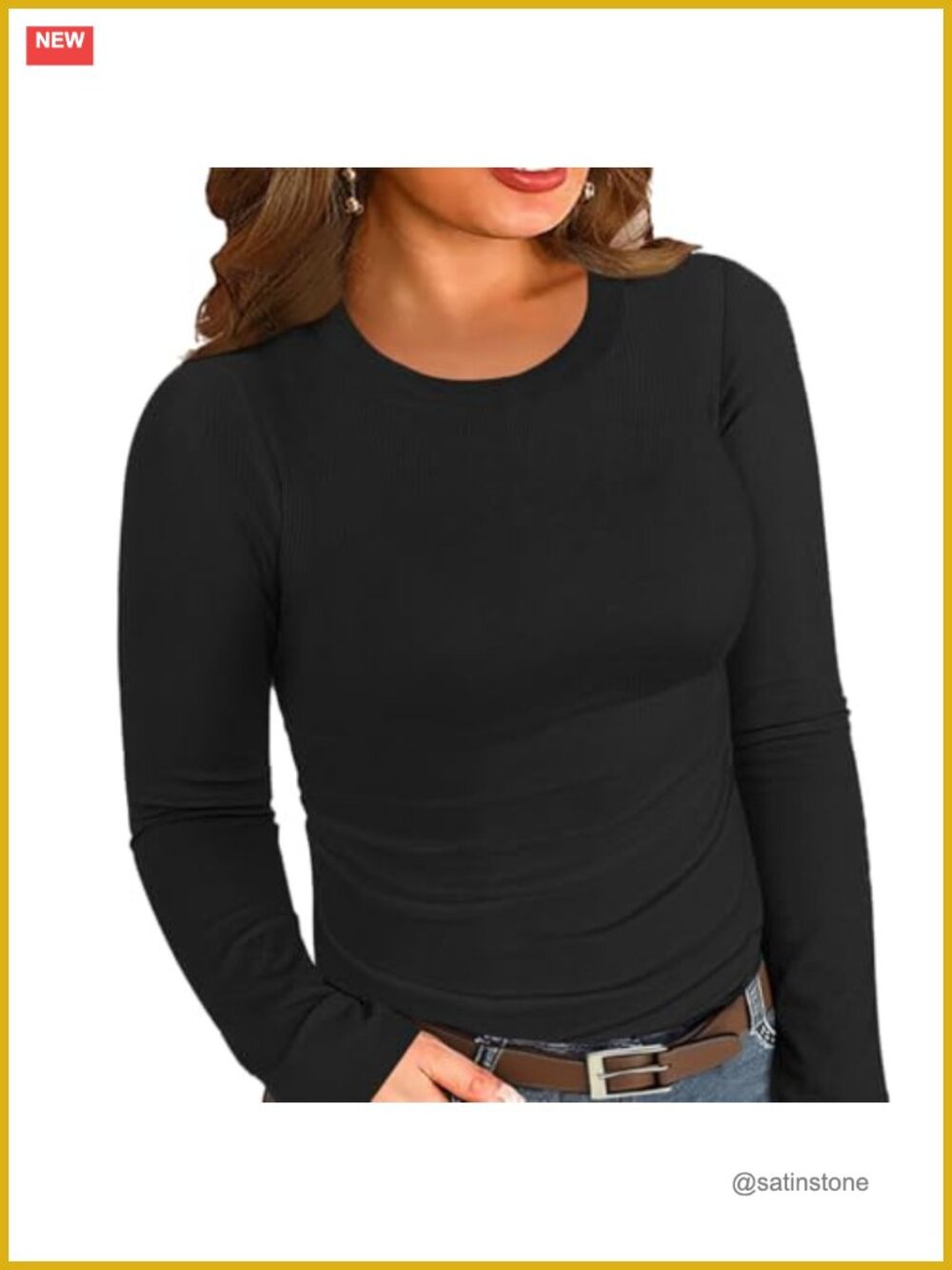 Plus Size Ribbed Knit Long Sleeve Tee Crew Neck Fitted Tops Women 3XL